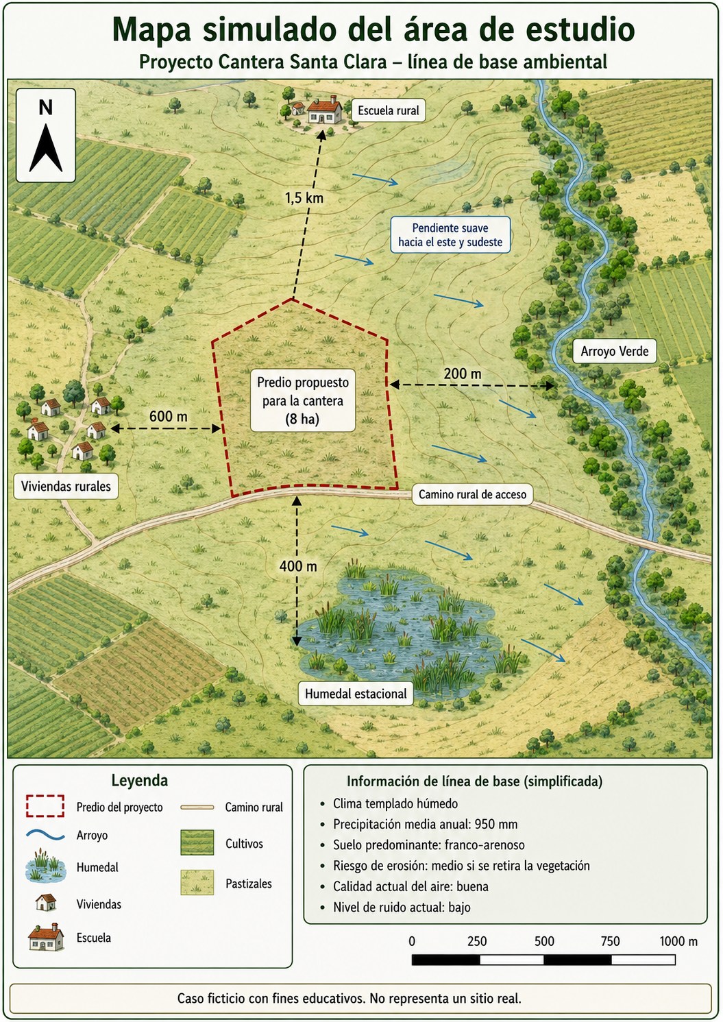 Mapa simulado del área de estudio del Proyecto Cantera Santa Clara